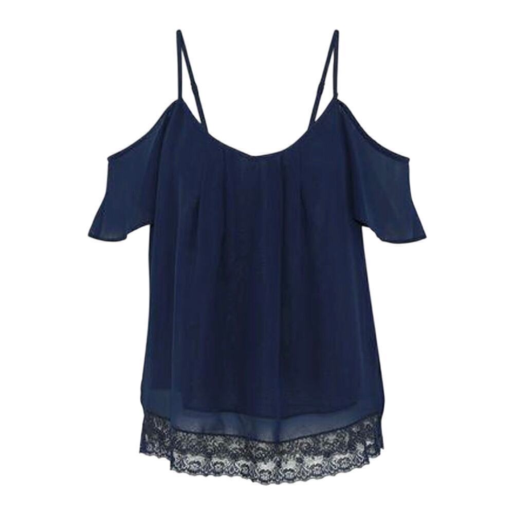 Joie Navy Adorlee Cold-Shoulder Silk Top Size S